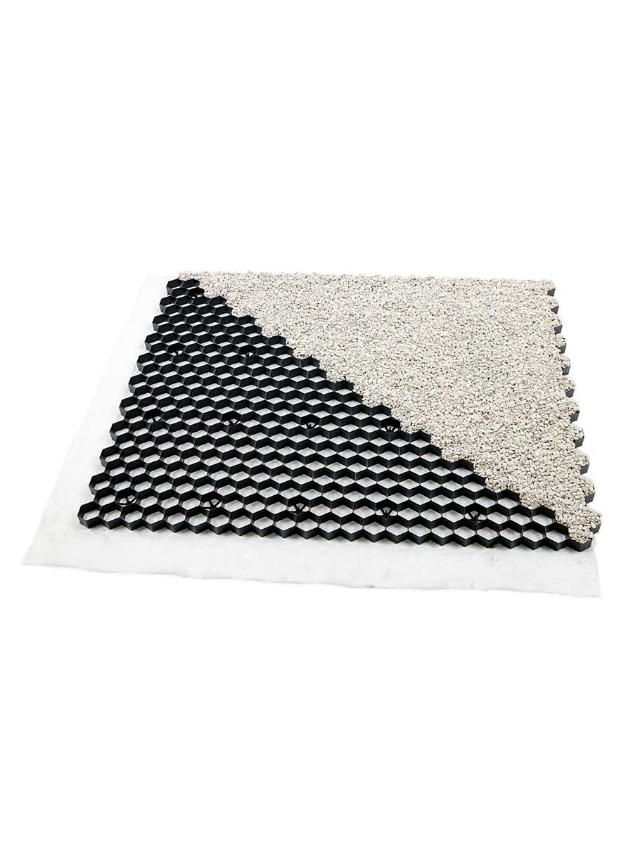EuroGravel Kiesgitter PLUS mit Unkrautvlies schwarz Füllung