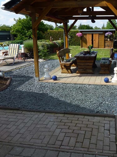 Flat Pebbles Schwarz 30 - 60mm verlegt 