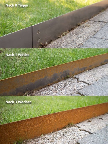 Rasenkante Multi-Edge METAL Cortenstahl, 100x17,5cm, 20 Stück pro Set Rostprozess