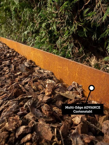 Rindenmulch 25 - 40mm verlegt mit Multi-Edge Advance Cortenstahl
